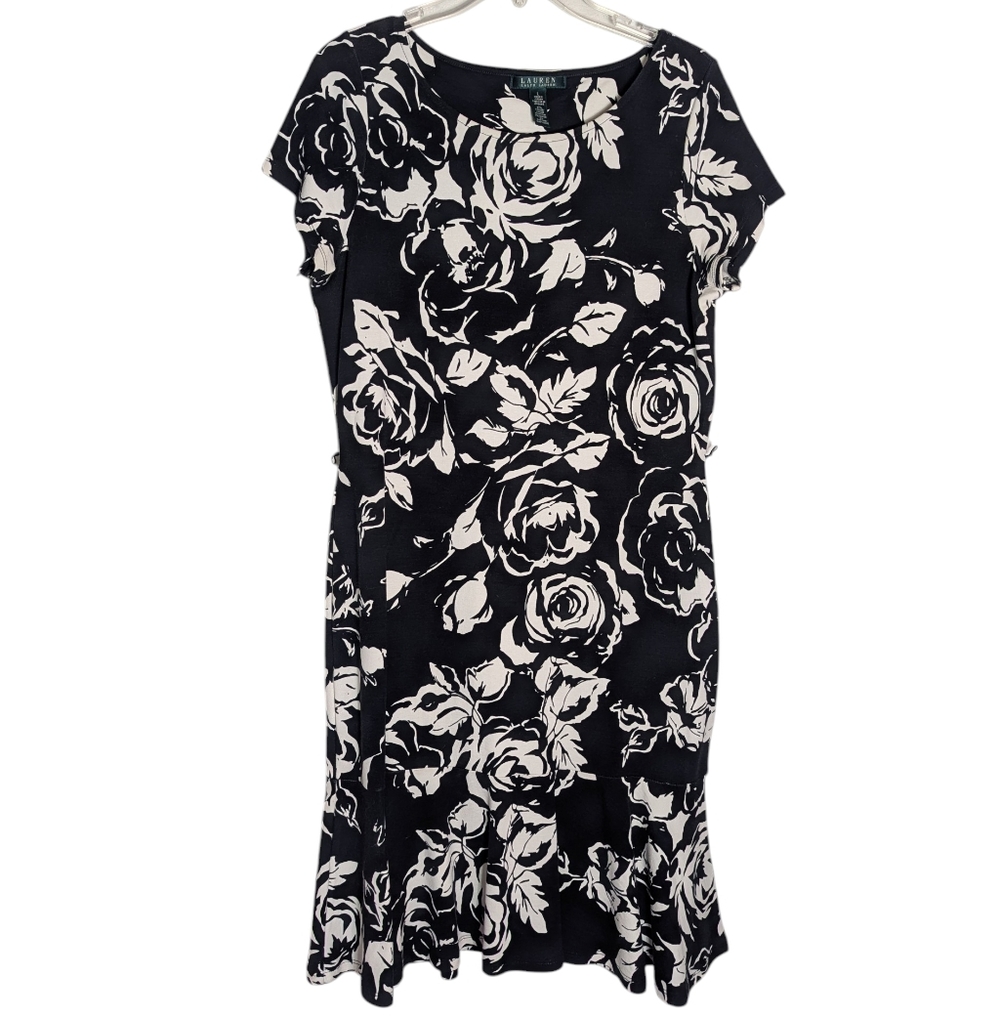 Lauren Ralph Lauren Womens Dress Floral Dark Romantic‎ Ruffle Quiet Luxury Large